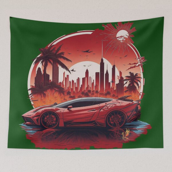 Item preview, Red Sports Car City Background (Dark Green) designed and sold by AmaziaCo.