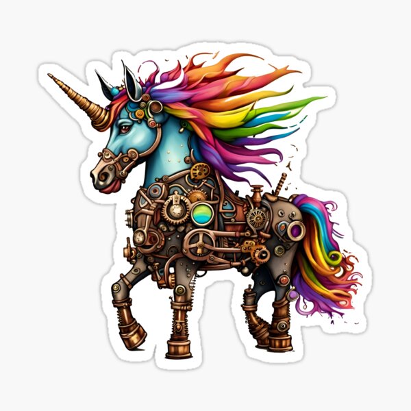 Colorful steampunk unicorn Sticker