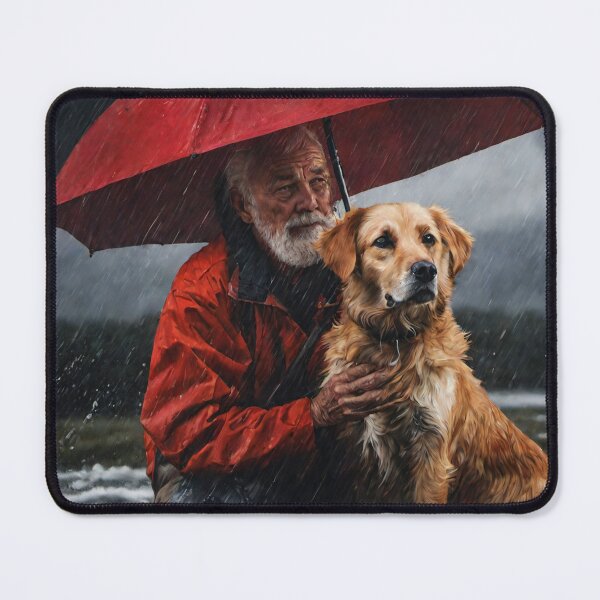 Item preview, Old Man with a Beard Holding his Dog Under a Red Umbrella designed and sold by KALEIDOSCOPE UK.