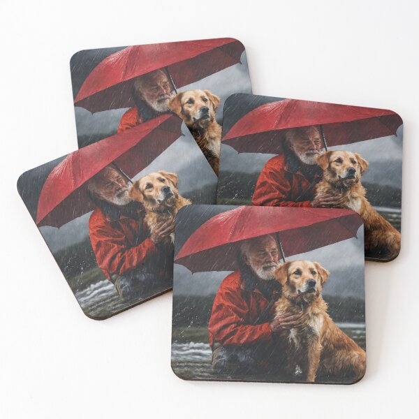 Item preview, Old Man with a Beard Holding his Dog Under a Red Umbrella designed and sold by KALEIDOSCOPE UK.