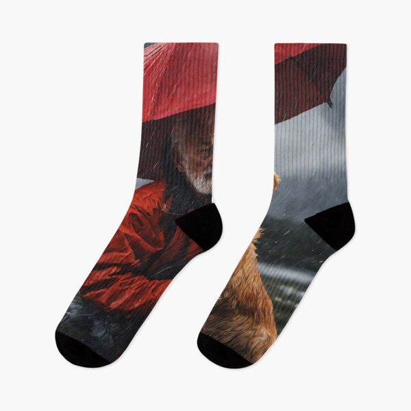 Item preview, Old Man with a Beard Holding his Dog Under a Red Umbrella designed and sold by KALEIDOSCOPE UK.