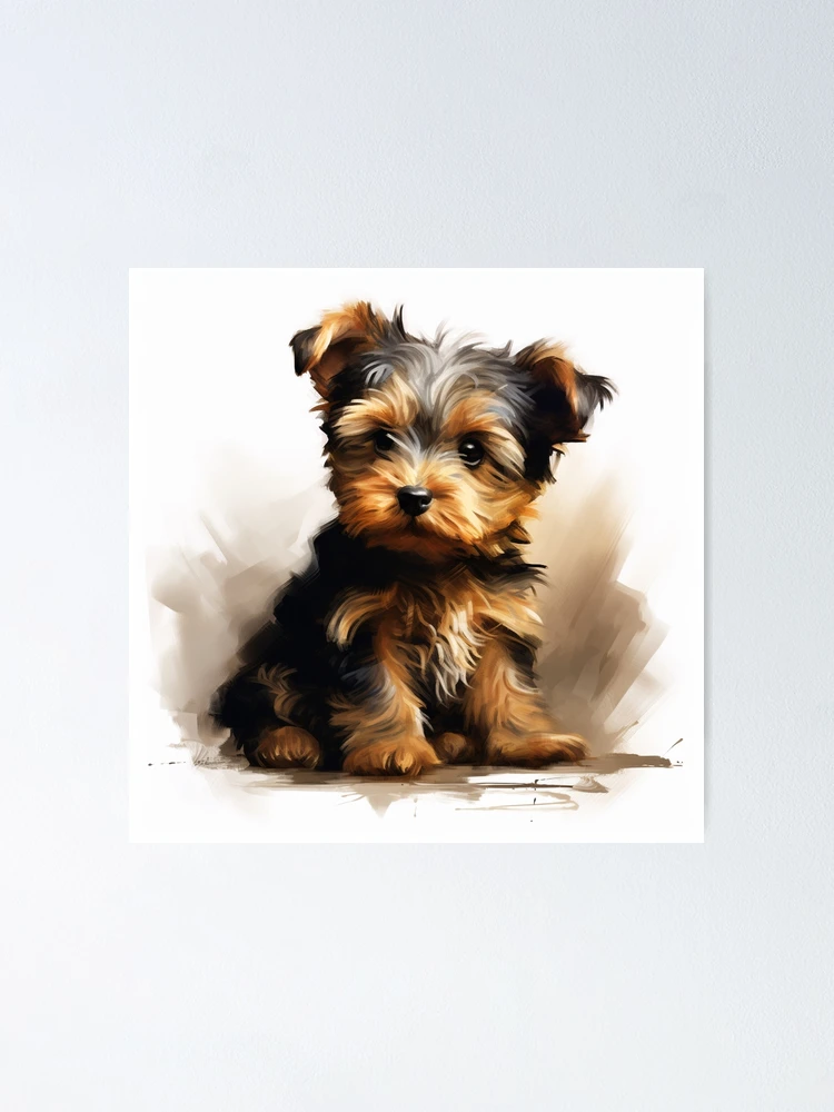 Vintage 60s Puppy Dog good Yorkie Painting