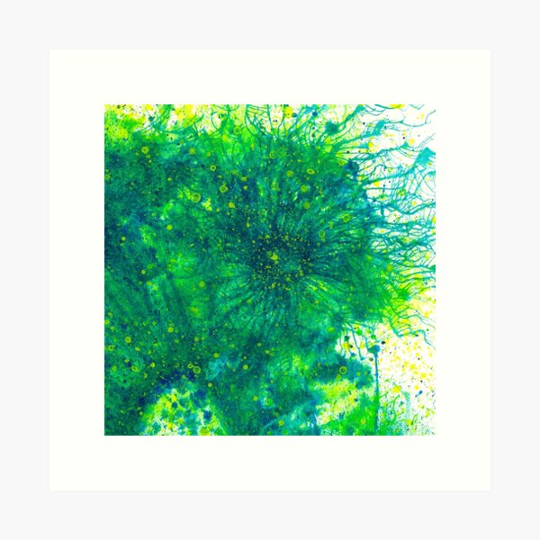 Sacred Token From The Emerald Tablet #604 Original Hand-painted Abstract Painting Detail 1 In Teal Blue Green Yellow Earth Tones Inspired By Gaia Mother Nature Spring Summer Rain Forest Aquatic Plants Art Print