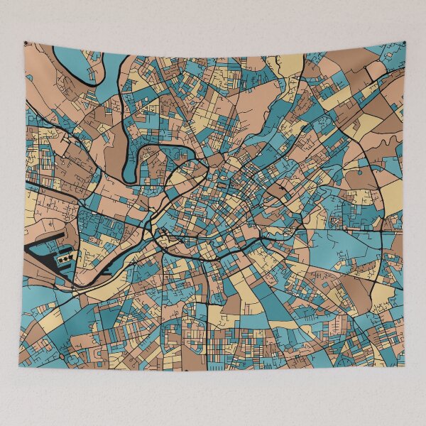 Item preview, Manchester Map Pattern in Mid Century Pastel designed and sold by PatternMaps.
