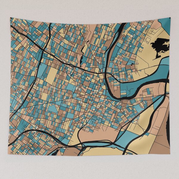 Item preview, Newark Map Pattern in Mid Century Pastel designed and sold by PatternMaps.
