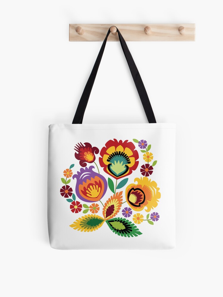 Scandinavian Folk Art Birds and Flowers Tote Bag by Nordic Print Studio -  Pixels