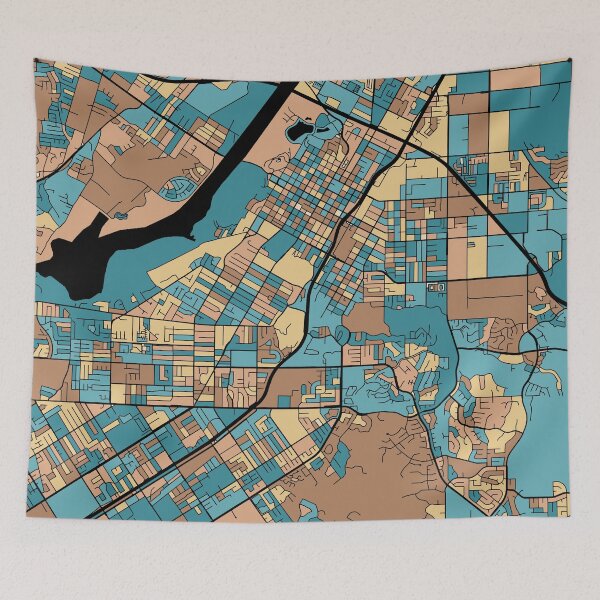 Item preview, Riverside Map Pattern in Mid Century Pastel designed and sold by PatternMaps.