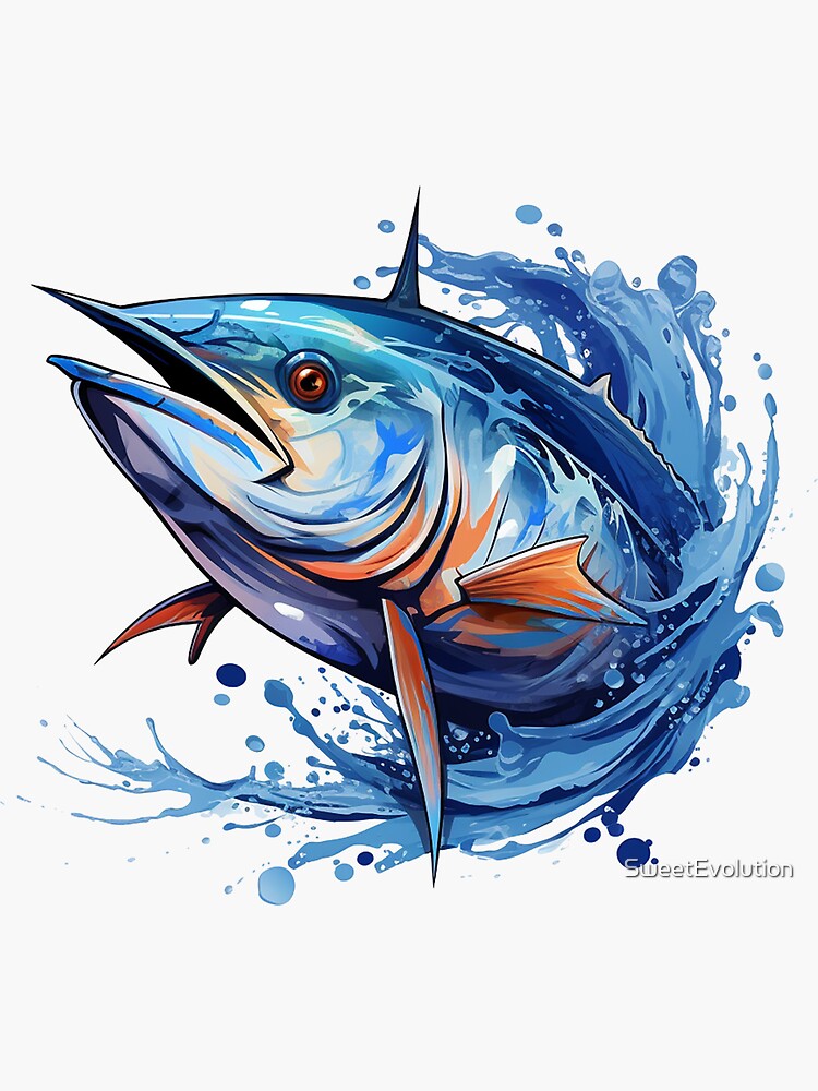 4x Deep Sea Fish Stickers Yellow Fin Tuna Fish/Barracuda Fish