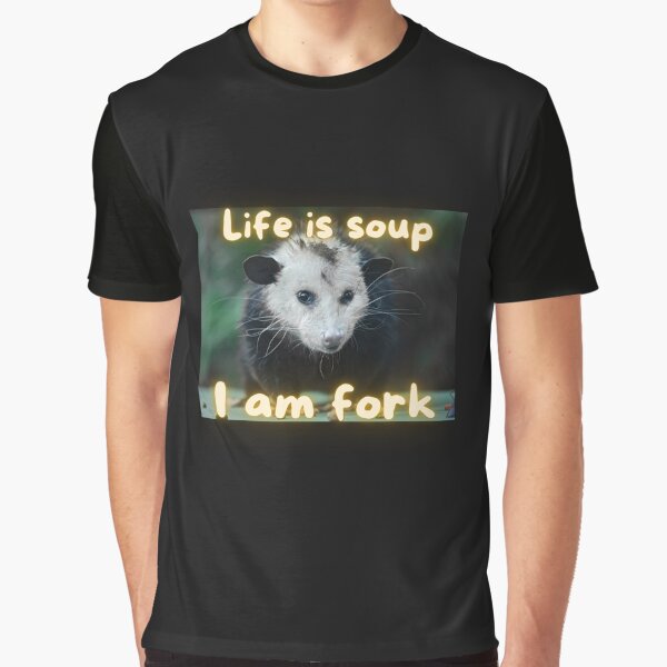 Life is soup, I am fork possum word art Sticker for Sale by snazzyseagull