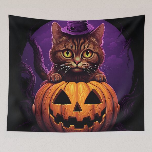 Item preview, an image of a cat holding a pumpkin hat designed and sold by ArtisimoStudio.