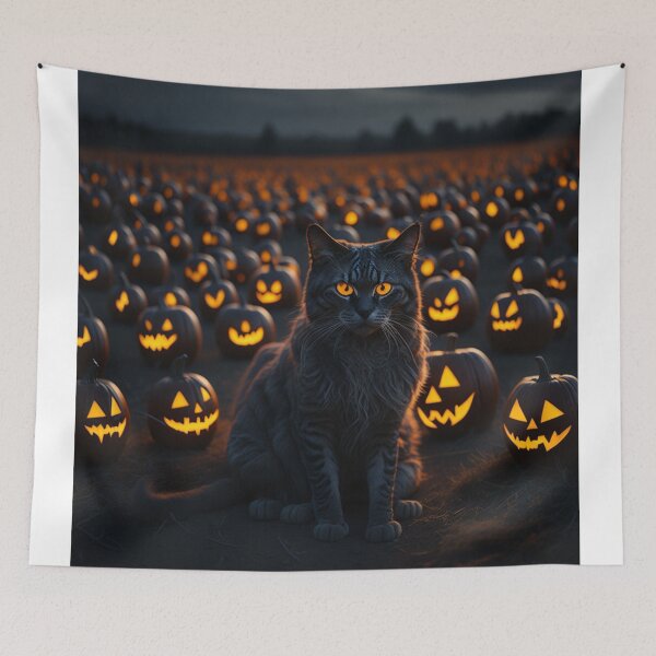 Artikelvorschau, Schwarze Katze auf dem Gebiet des leuchtenden Halloween-Kürbises entworfen und verkauft von likbatonboot.