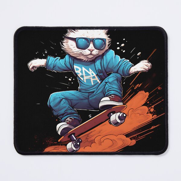 Item preview, white cat is riding a skateboard designed and sold by ArtisimoStudio.