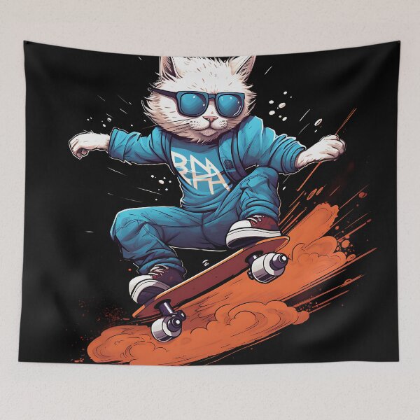 Item preview, white cat is riding a skateboard designed and sold by ArtisimoStudio.