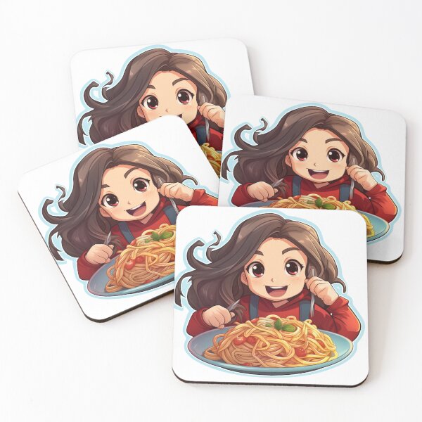 Item preview, Girl eating spaghetti on blue  designed and sold by Socool101.
