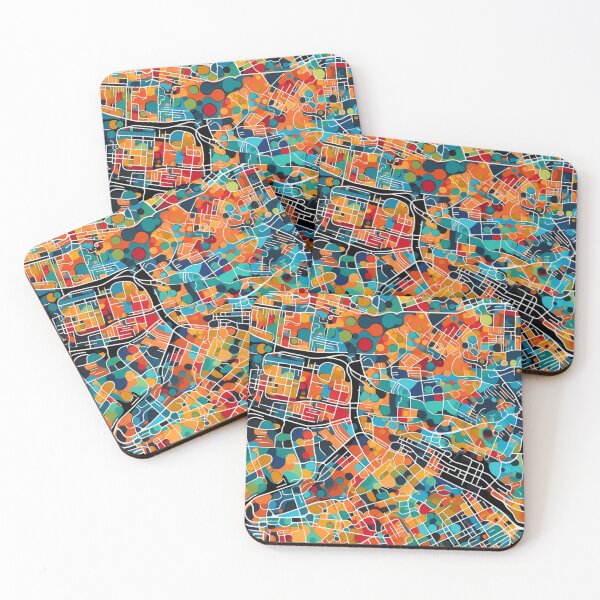 Item preview, Colorful fantasy pattern orange blue red green turquoise yellow black ornament city map designed and sold by G-M-Designs.