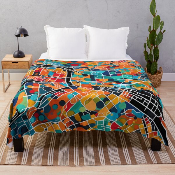 Item preview, Colorful fantasy pattern orange blue red green turquoise yellow black ornament city map designed and sold by G-M-Designs.