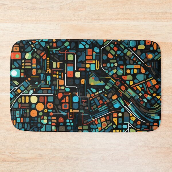 Item preview, Colorful fantasy pattern orange blue red green turquoise yellow black ornament city map designed and sold by G-M-Designs.