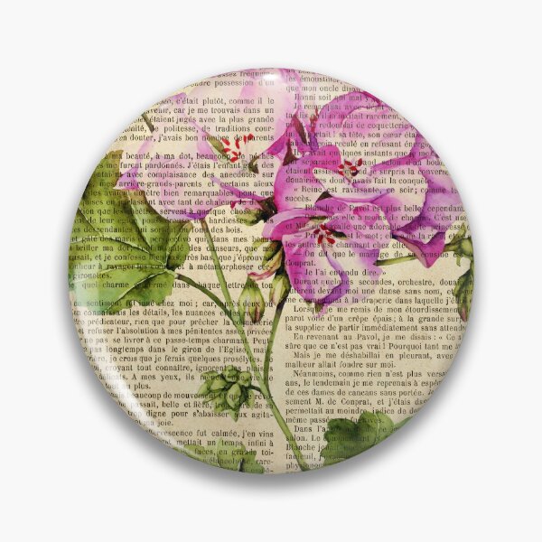 Item preview,  Botanical print, on old book page - pink geranium designed and sold by Art by Lilia.