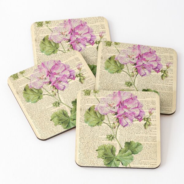 Item preview,  Botanical print, on old book page - pink geranium designed and sold by Art by Lilia.