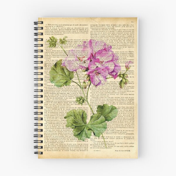 Item preview,  Botanical print, on old book page - pink geranium designed and sold by Art by Lilia.