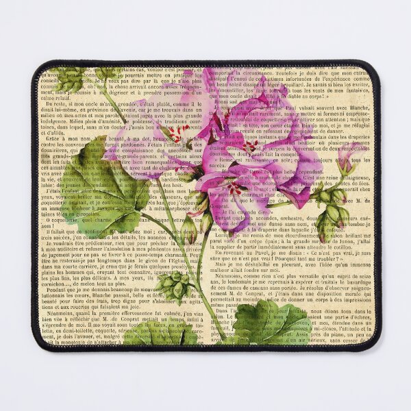 Item preview, Botanical print, on old book page - pink geranium designed and sold by Art by Lilia.
