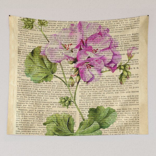 Item preview,  Botanical print, on old book page - pink geranium designed and sold by Art by Lilia.