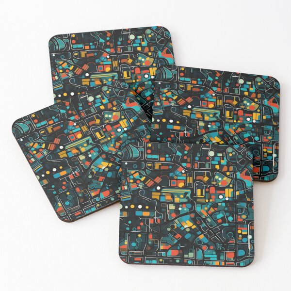 Item preview, Colorful fantasy pattern orange blue red green turquoise yellow black ornament city map designed and sold by G-M-Designs.