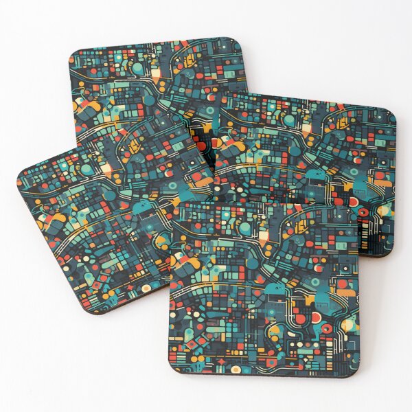 Item preview, Colorful fantasy pattern orange blue red green turquoise yellow black ornament city map designed and sold by G-M-Designs.
