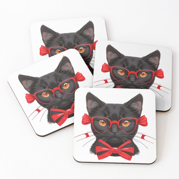 Item preview, Feline Chic: Noir Cat in Ruby Frames - Bowtied Vector Delight designed and sold by hmadan.