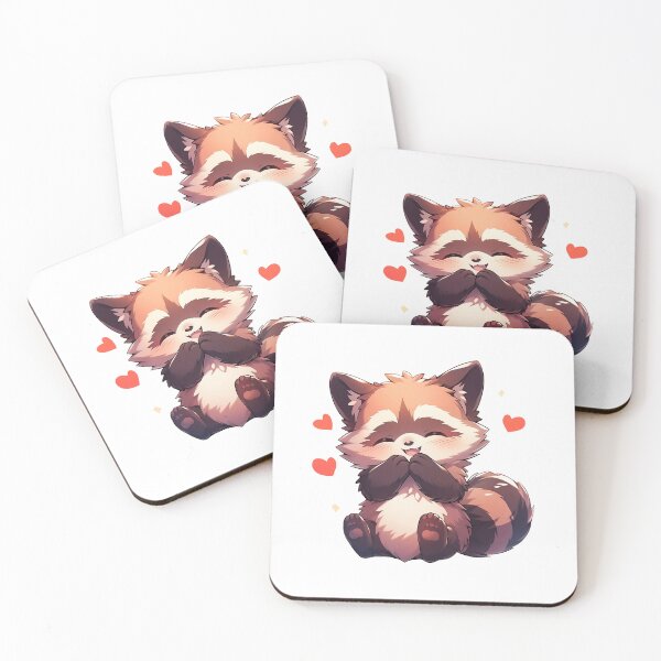 Item preview, Cute Kawaii Raccoon in Love with Hearts Blushing designed and sold by CozyKawaiiArt.
