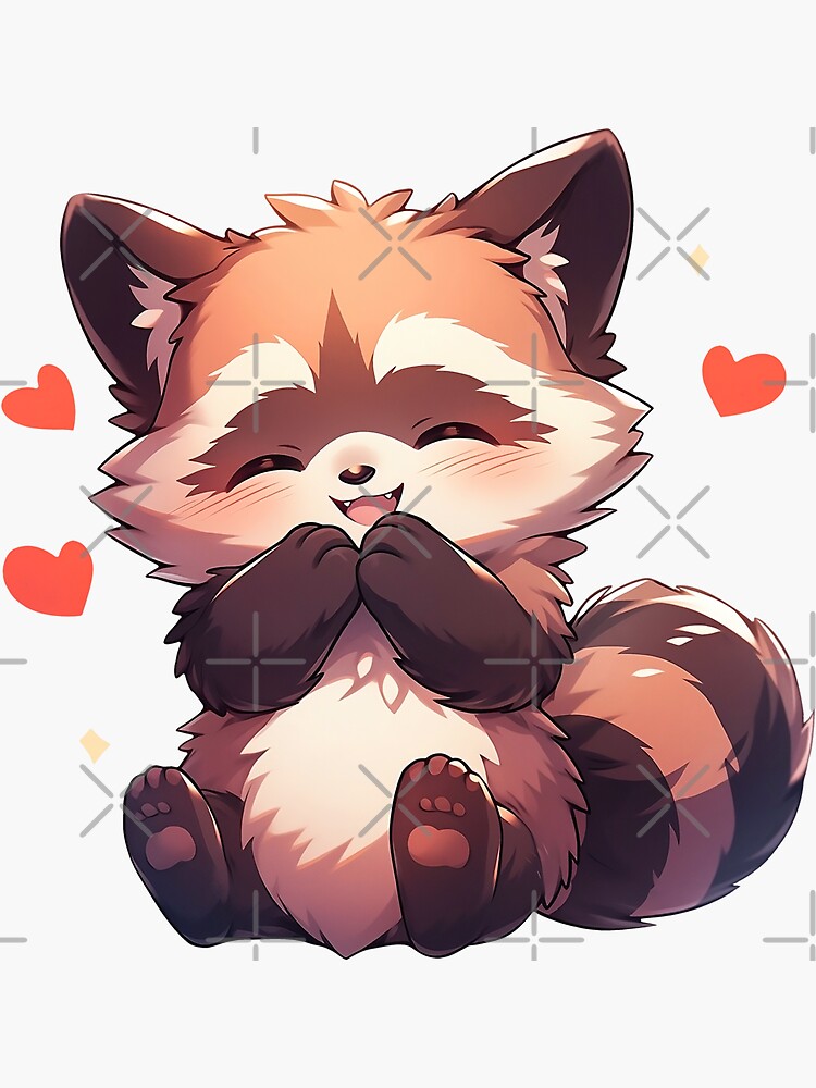 Cute Kawaii Raccoon in Love with Hearts Blushing Sticker for Sale by  CozyKawaiiArt