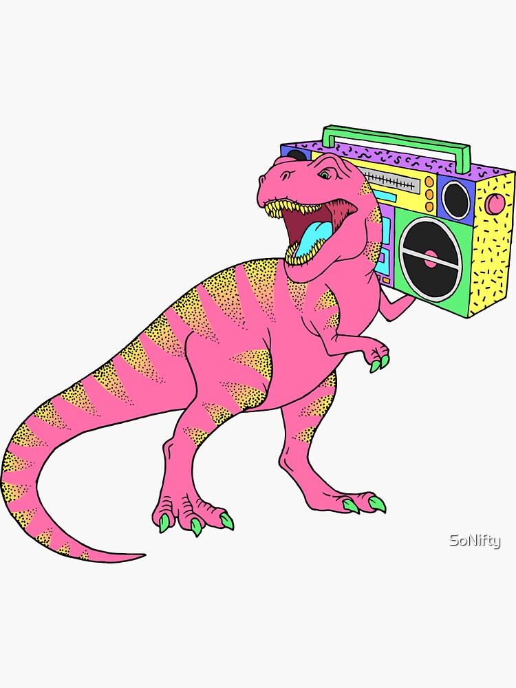 Thumbnail 3 of 3, Sticker, The Evolution of Music Retro Dinosaur 80's Eighties designed and sold by SoNifty.