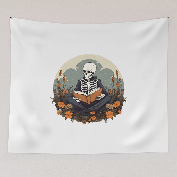 Item preview, Enchanted Skeleton Immersed in the Joy of Reading - Reading Cartoon Characters designed and sold by Ordinary Life Works.