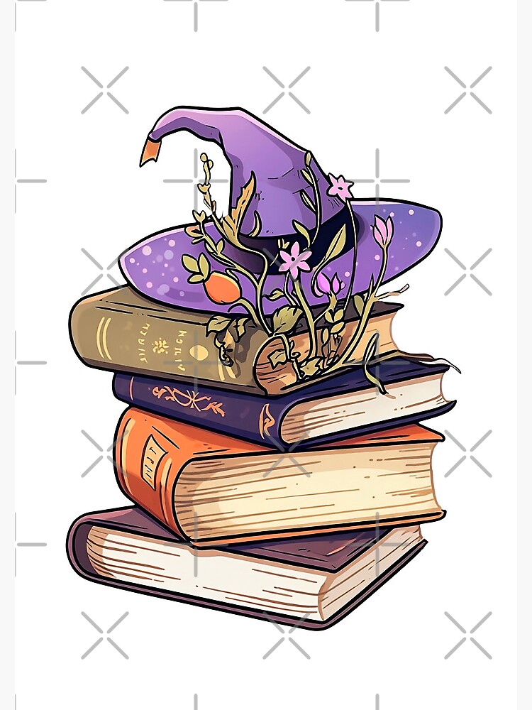 Halloween pastel stacked potion spells book with factory frog and witch hat