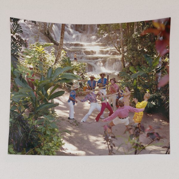 Item preview, Hilton Caribe in the 1960s, Couples enjoying Limbo Dancing by the Waterfalls in San Juan Puerto Rico designed and sold by aladdincolor.