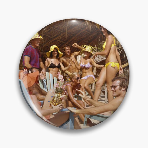 Item preview, Hilton Acapulco Mexico in the 1960s, Couples enjoying pineapple drinks at the beach bar. designed and sold by aladdincolor.