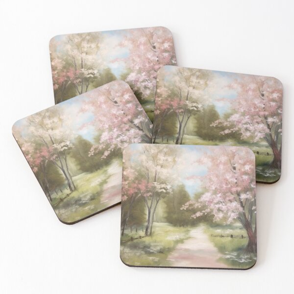 Item preview, Coquette aesthetic vintage painting of a nature paysage with cherry blossoms designed and sold by Coquette Art.