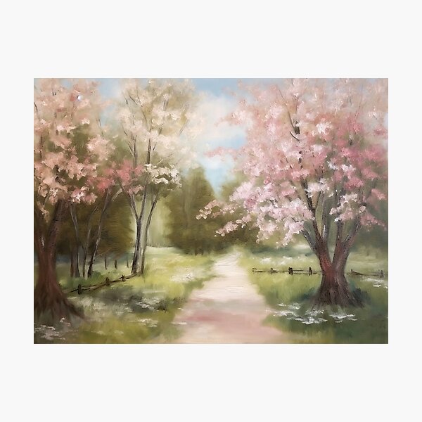 Item preview, Coquette aesthetic vintage painting of a nature paysage with cherry blossoms designed and sold by Coquette Art.