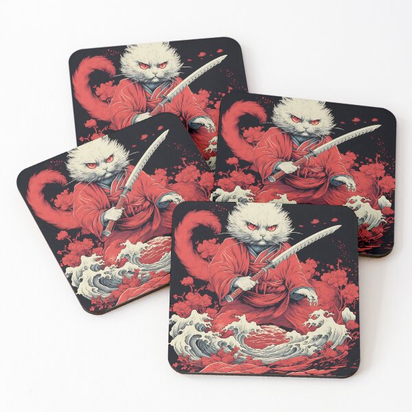 Item preview, a white cat in a kimono holding a sword designed and sold by ArtisimoStudio.