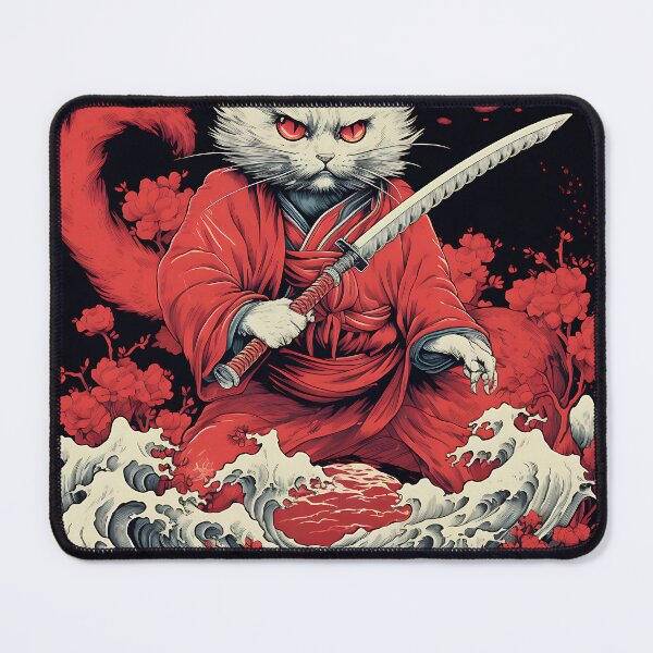 Item preview, a white cat in a kimono holding a sword designed and sold by ArtisimoStudio.