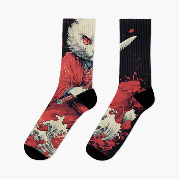 Item preview, a white cat in a kimono holding a sword designed and sold by ArtisimoStudio.
