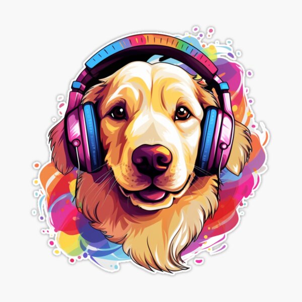 Dog Wearing Headphones Listening to Music Sticker for Sale by objectiveuno