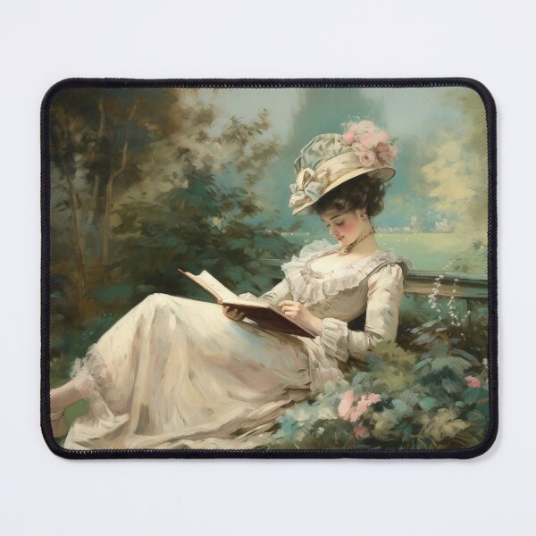 Coquette aesthetic vintage painting of a woman reading in nature