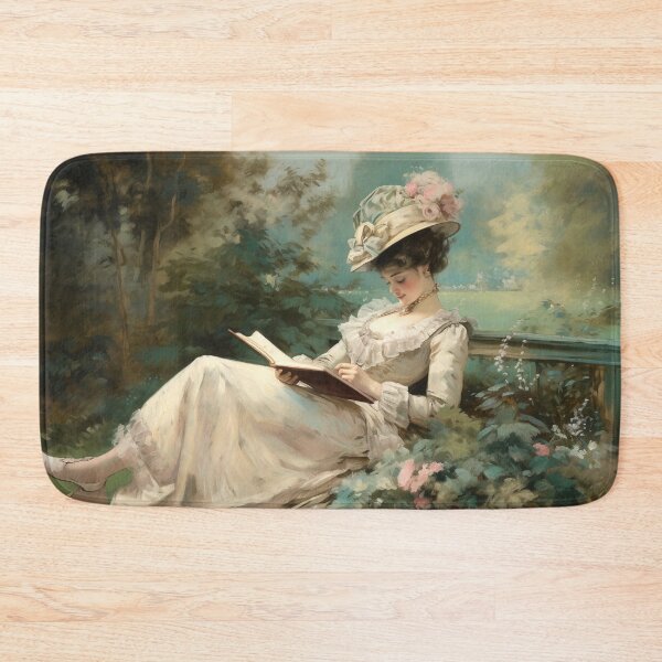 Item preview, Coquette aesthetic vintage painting of a woman reading in nature designed and sold by Coquette Art.
