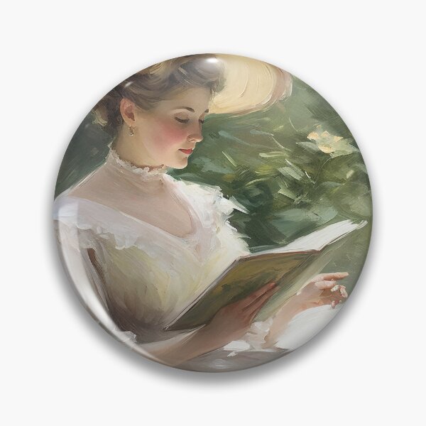 Item preview, Coquette aesthetic vintage painting of a woman reading in nature designed and sold by Coquette Art.