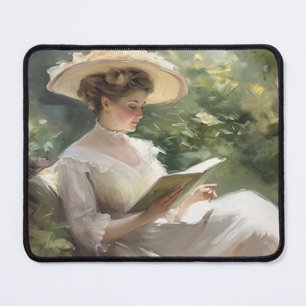 Item preview, Coquette aesthetic vintage painting of a woman reading in nature designed and sold by Coquette Art.