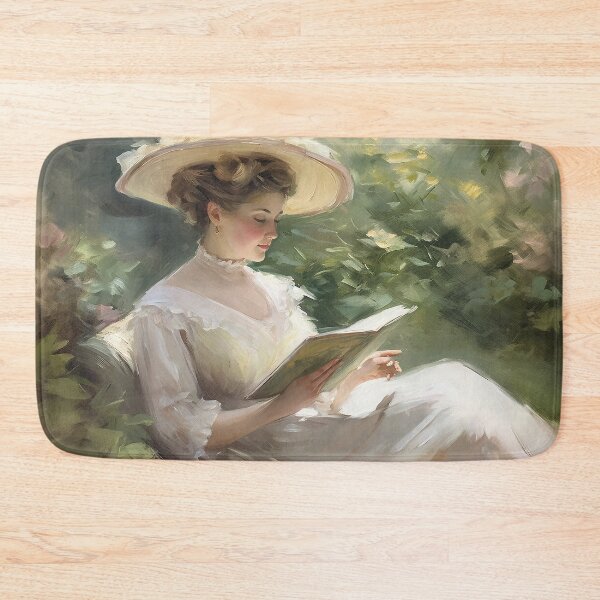 Item preview, Coquette aesthetic vintage painting of a woman reading in nature designed and sold by Coquette Art.