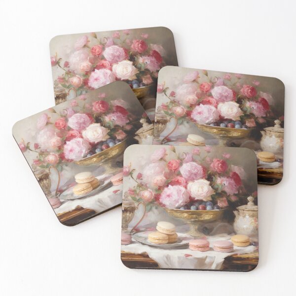Item preview, Coquette aesthetic vintage painting of a nature morte with macaroons designed and sold by Coquette Art.