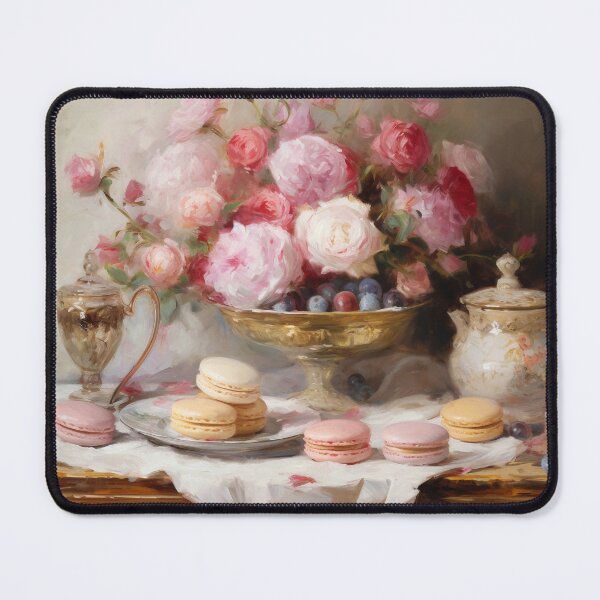 Item preview, Coquette aesthetic vintage painting of a nature morte with macaroons designed and sold by Coquette Art.