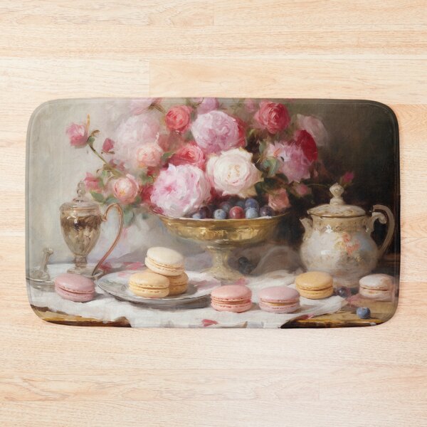 Item preview, Coquette aesthetic vintage painting of a nature morte with macaroons designed and sold by Coquette Art.